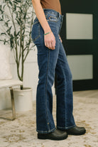 Casey Mid Rise Bootcut with Cell Phone Back Pocket & Slit - Charming Charlie