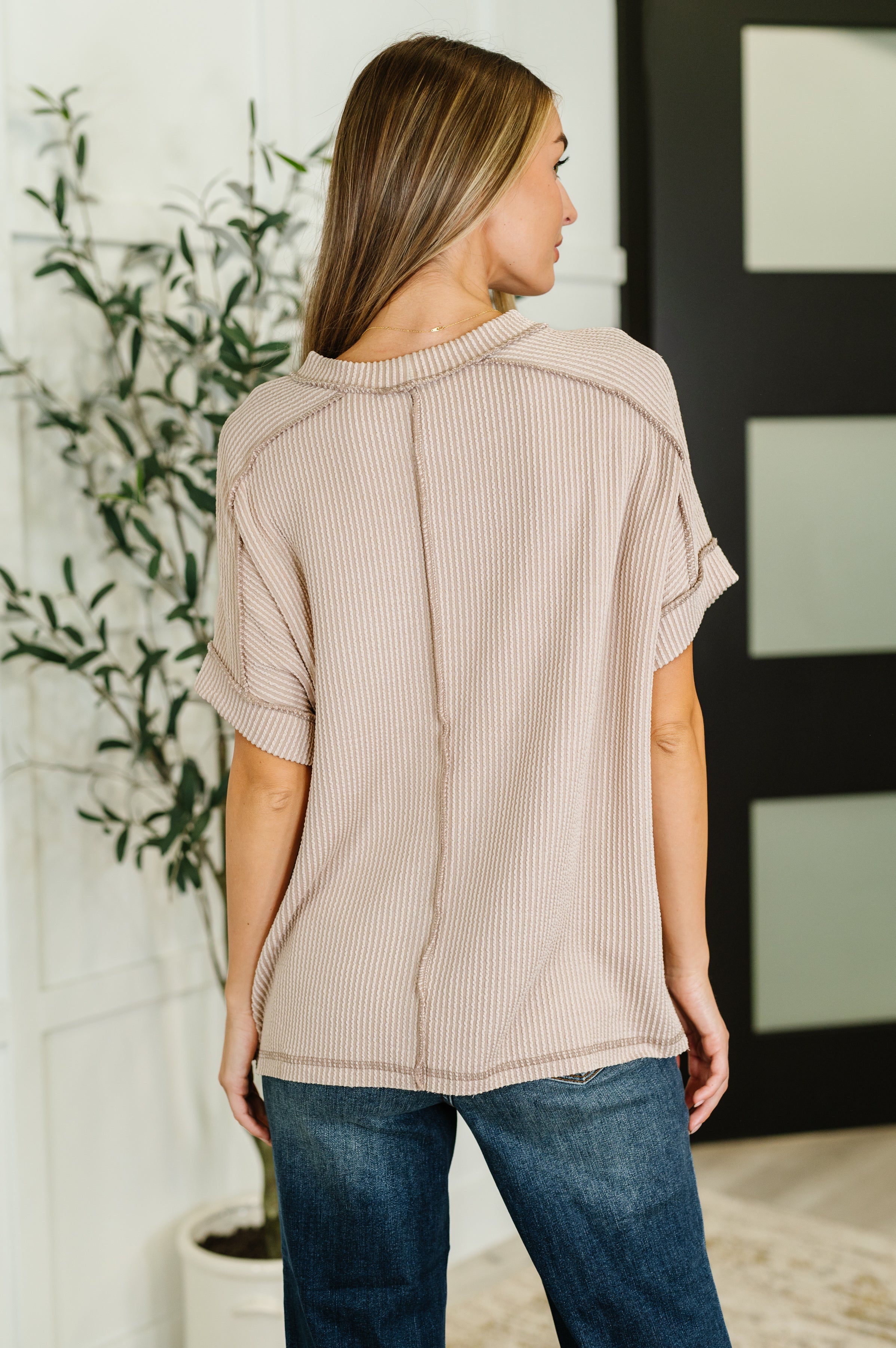 Catch Me Loungin’ Cable Ribbed Knit Top in Ash Mocha - Charming Charlie