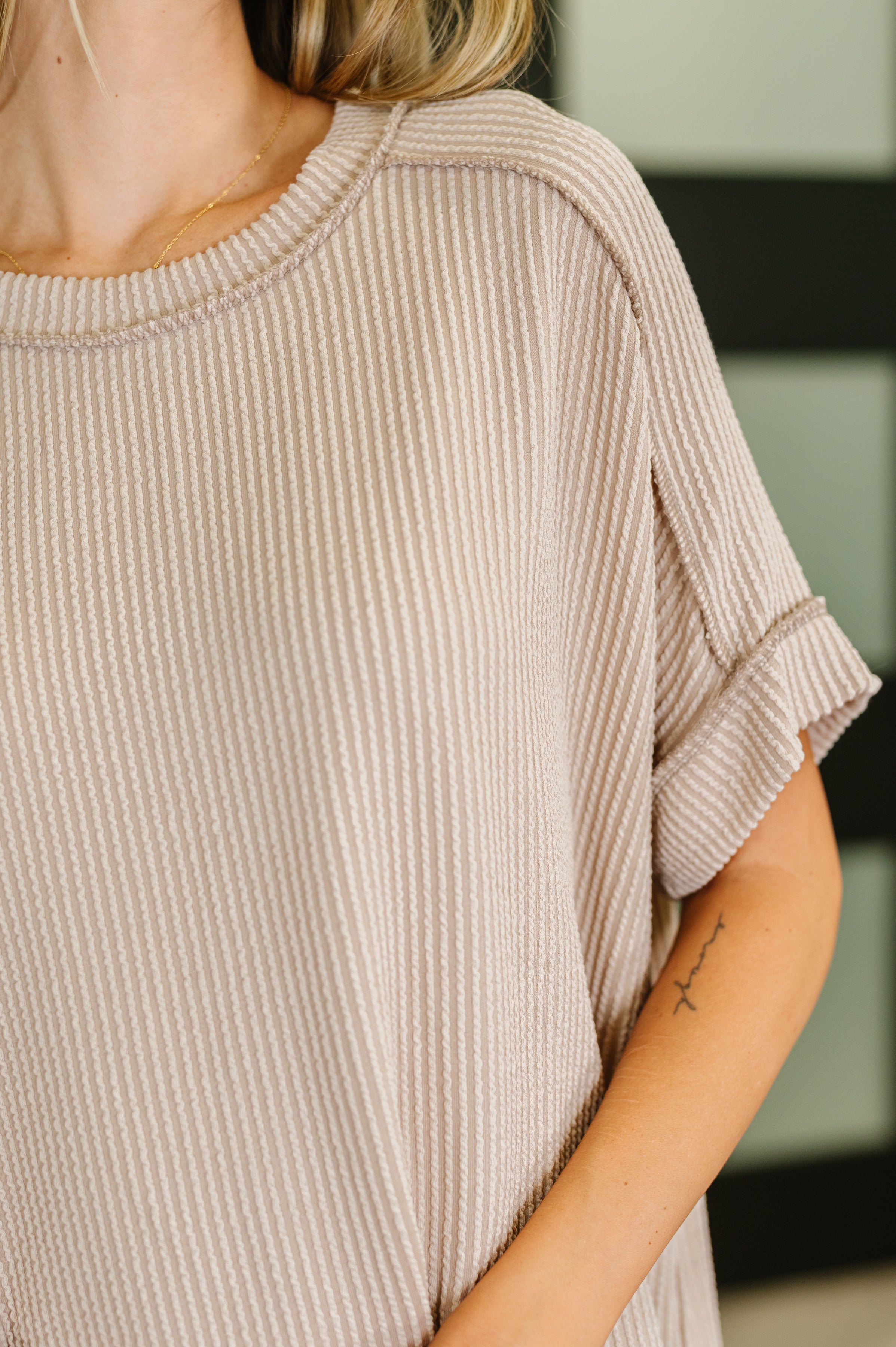 Catch Me Loungin’ Cable Ribbed Knit Top in Ash Mocha - Charming Charlie