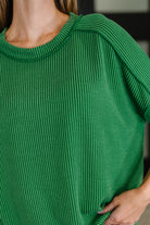 Catch Me Loungin’ Cable Ribbed Knit Top in Dark Green - Charming Charlie