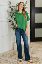 Catch Me Loungin’ Cable Ribbed Knit Top in Dark Green - Charming Charlie