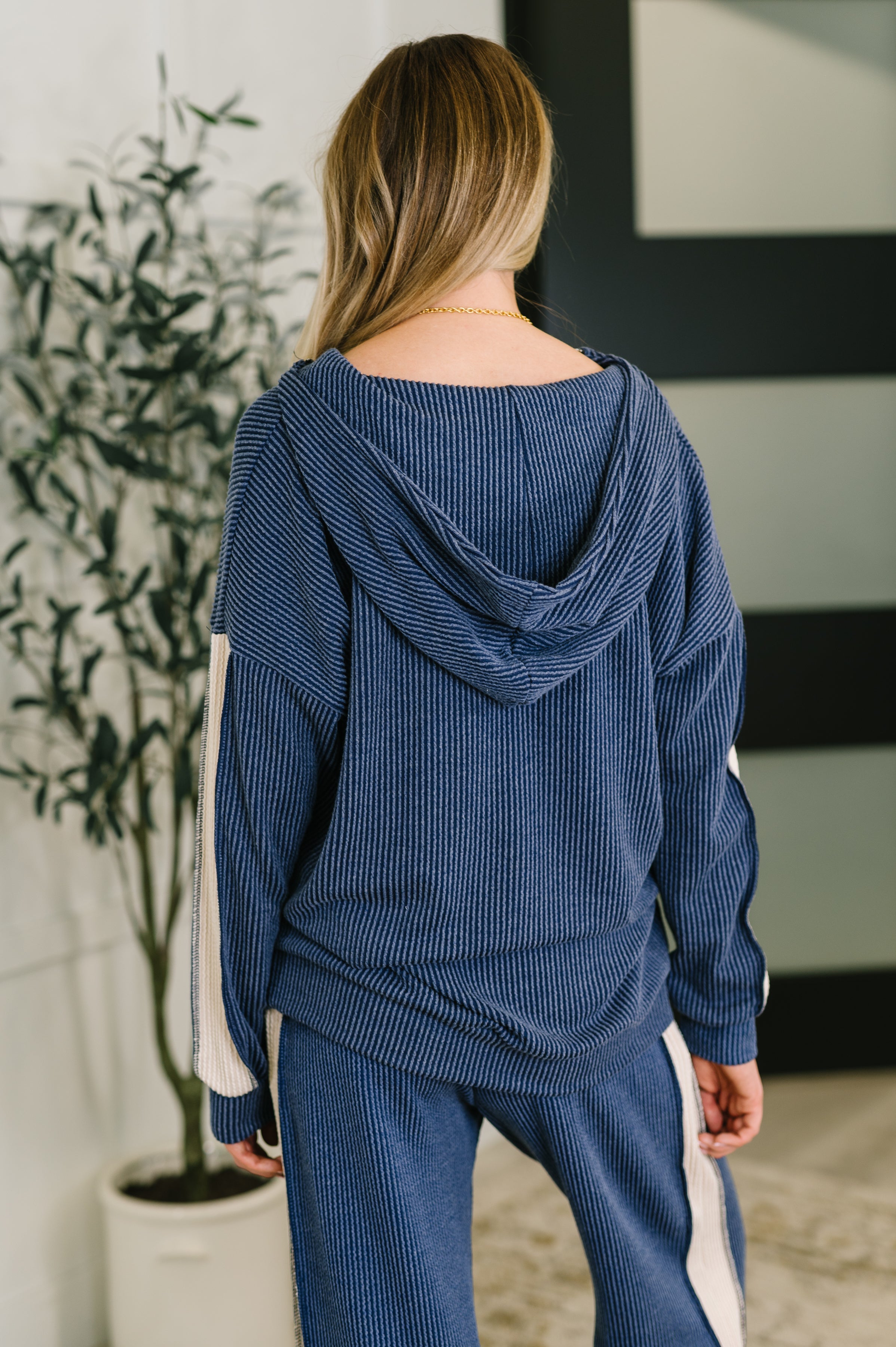 Certified Chiller Contrast Stripe Hoodie in Navy - Charming Charlie