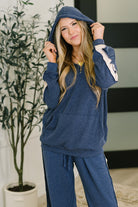 Certified Chiller Contrast Stripe Hoodie in Navy - Charming Charlie