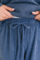 Certified Chiller Contrast Stripe Straight Leg Bottoms in Navy - Charming Charlie