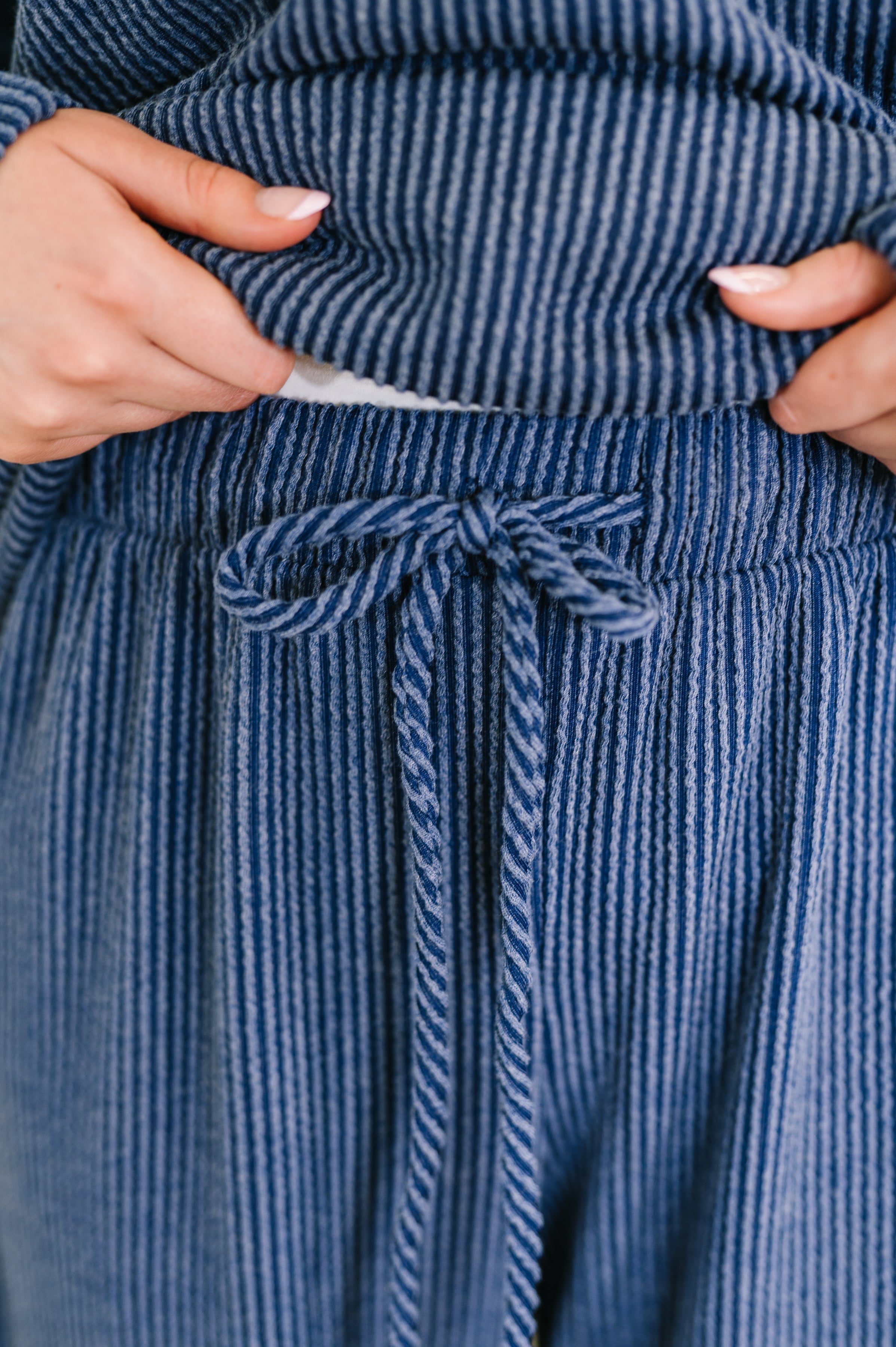 Certified Chiller Contrast Stripe Straight Leg Bottoms in Navy - Charming Charlie