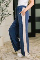 Certified Chiller Contrast Stripe Straight Leg Bottoms in Navy - Charming Charlie