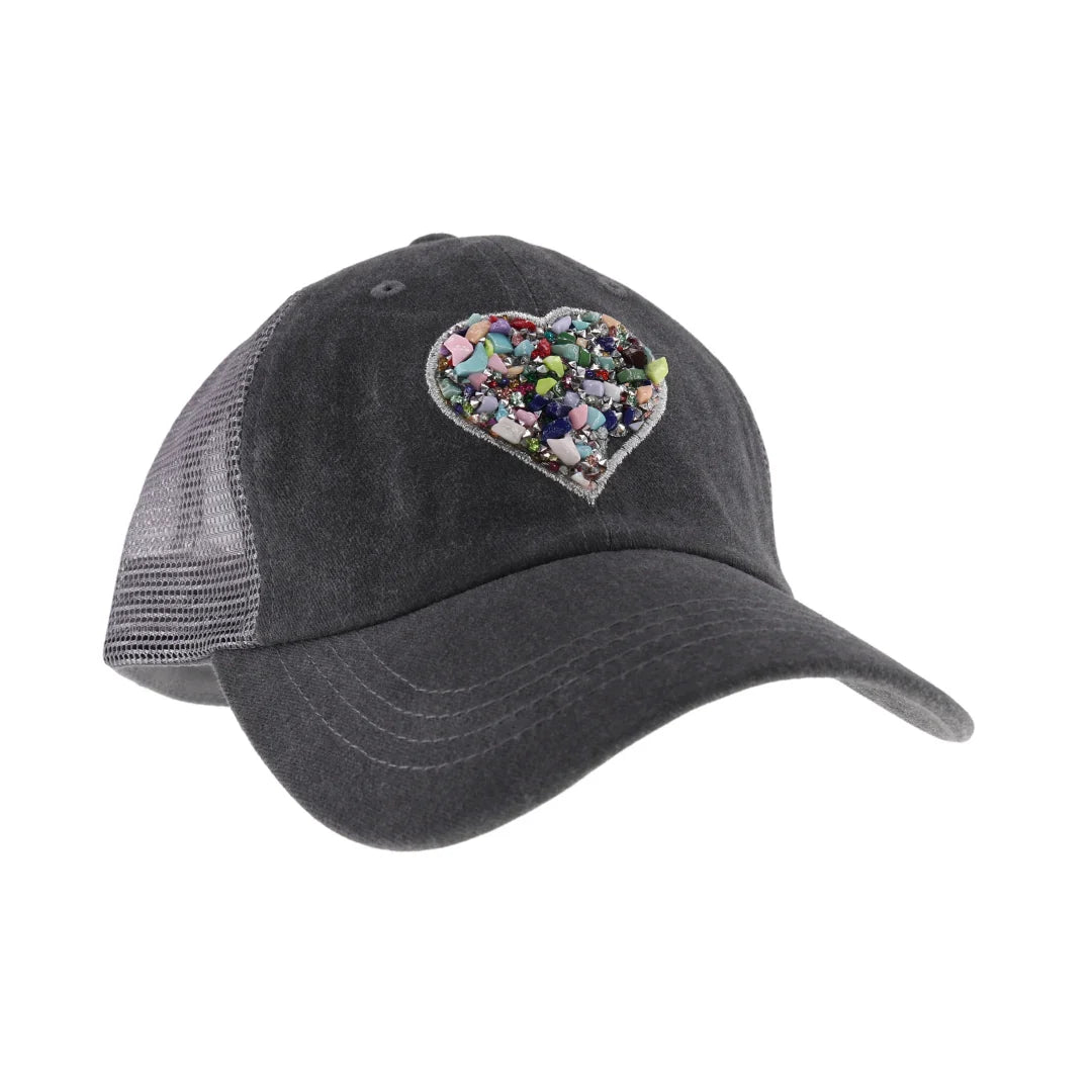 Charcoal l C.C Heart Stone Embellishment Baseball Cap is perfect for adding a touch of sparkle to your outfit. With a heart-shaped stone embellishment, this cap adds a unique and stylish touch to any look. Stay on trend and protected from the sun with this must-have accessory.
