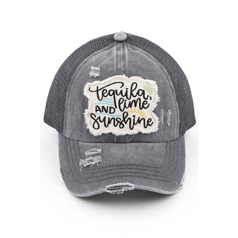 Charcoal C.C TEQUILA LIME AND SUNSHINE PATCH PONYCAP is the perfect accessory for any outdoor adventure. With its fun and vibrant tequila lime and sunshine patch design, this ponytail cap will add a touch of personality to any outfit. Made with durable materials, it provides comfortable protection from the sun.