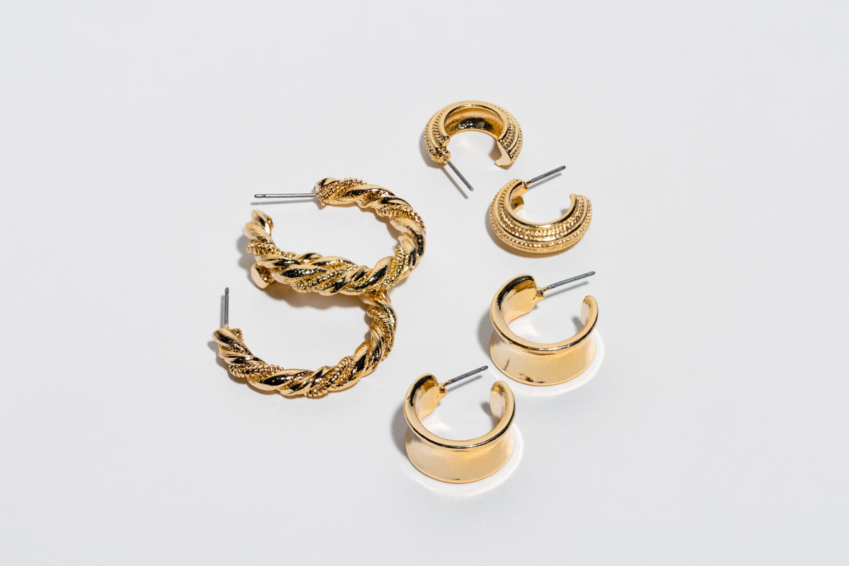 Trio Gold Hoop Earrings - Charming Charlie