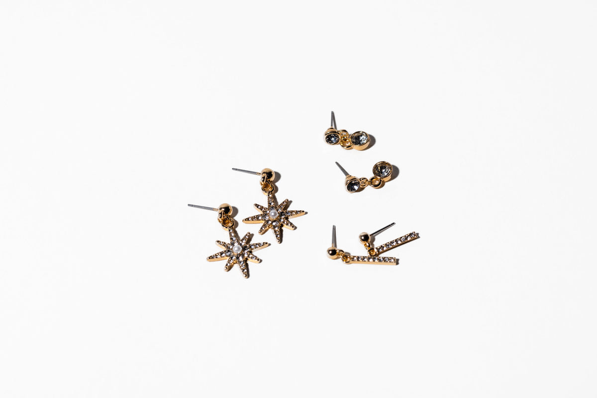 Trio Gold Drop Earring Set - Charming Charlie