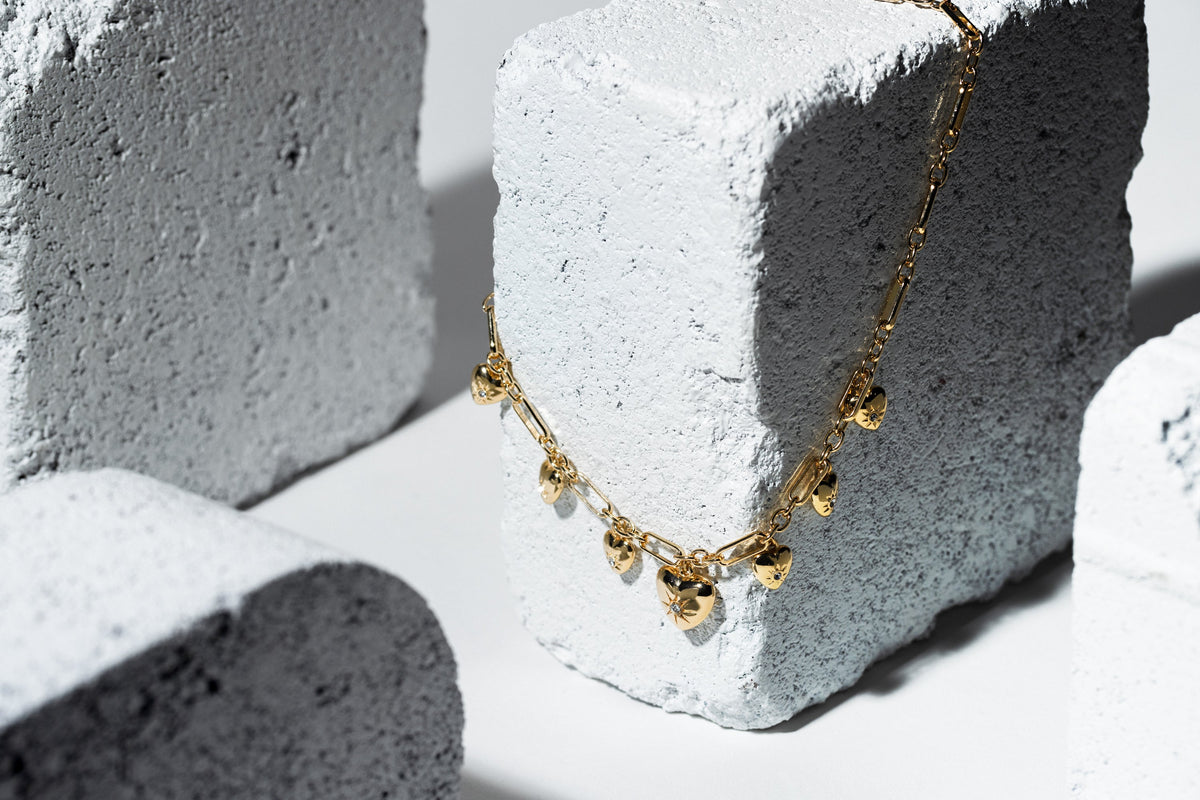 Multi Heart Gold Collar Necklace - Charming Charlie