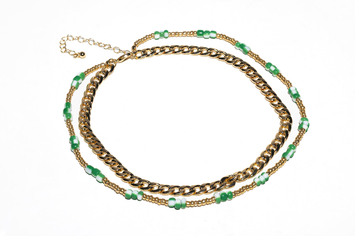 Green And Gold 2 Row Necklace - Charming Charlie