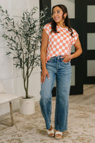 Check Hers Round Neck Top in Orange - Charming Charlie
