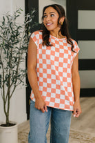Check Hers Round Neck Top in Orange - Charming Charlie