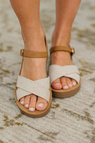 Chester Platform Nubuck Wedge Sandals in Cream - Charming Charlie