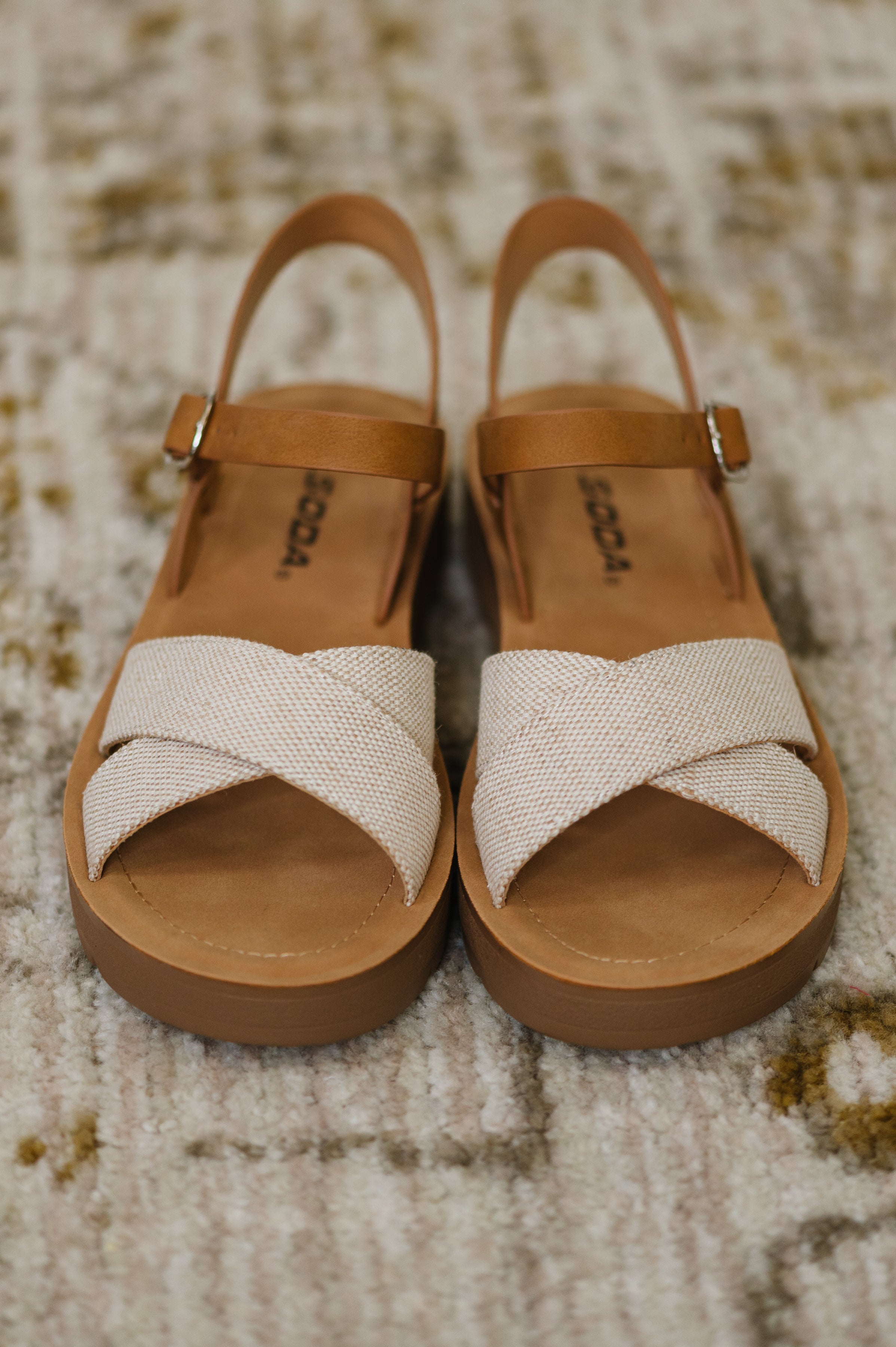 Chester Platform Nubuck Wedge Sandals in Cream - Charming Charlie
