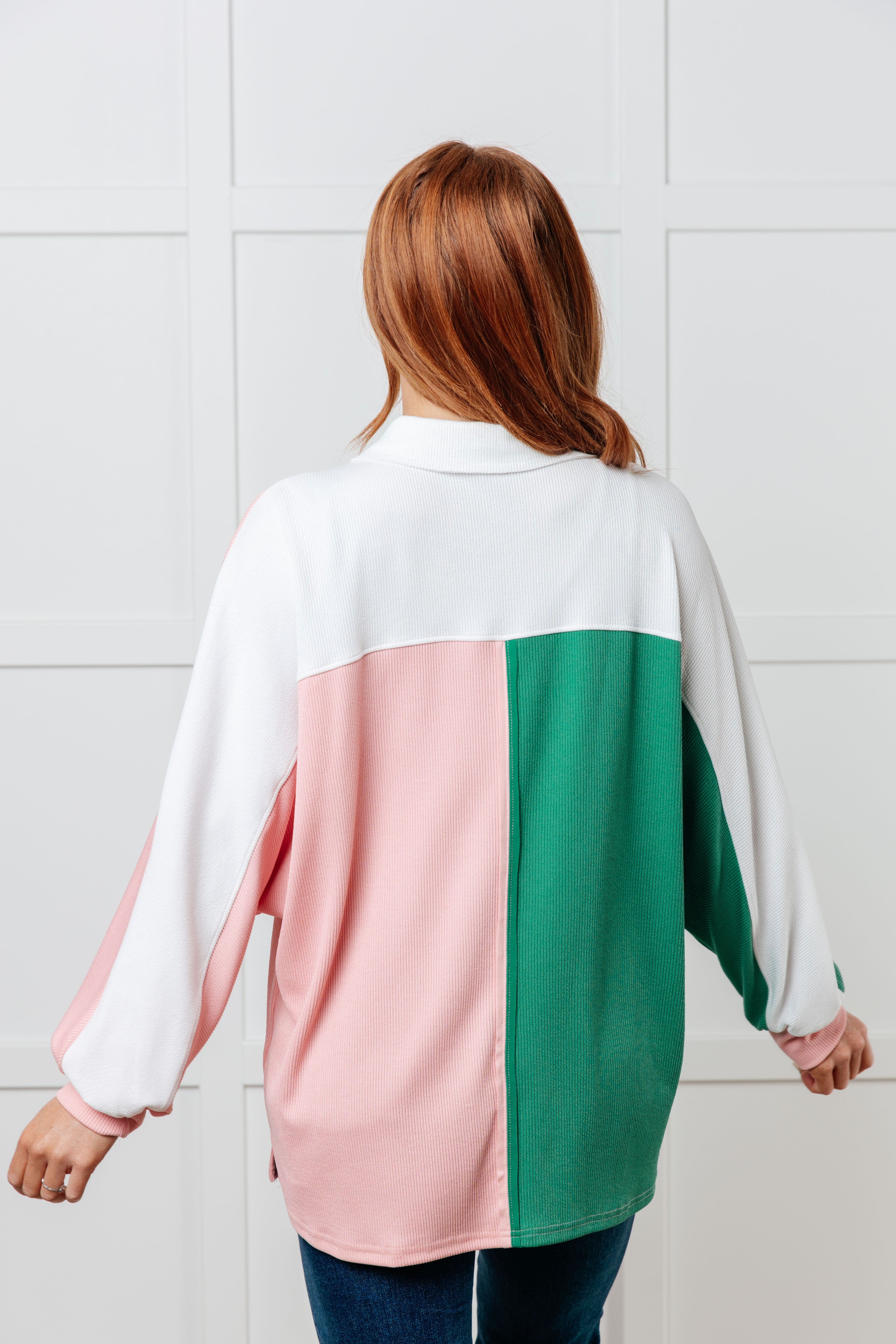 Chip Off the Old Colorblock V-Neck Henley in Green - Charming Charlie