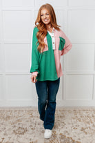 Chip Off the Old Colorblock V-Neck Henley in Green - Charming Charlie