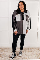Chip Off the Old Colorblock V-Neck Henley in Grey - Charming Charlie
