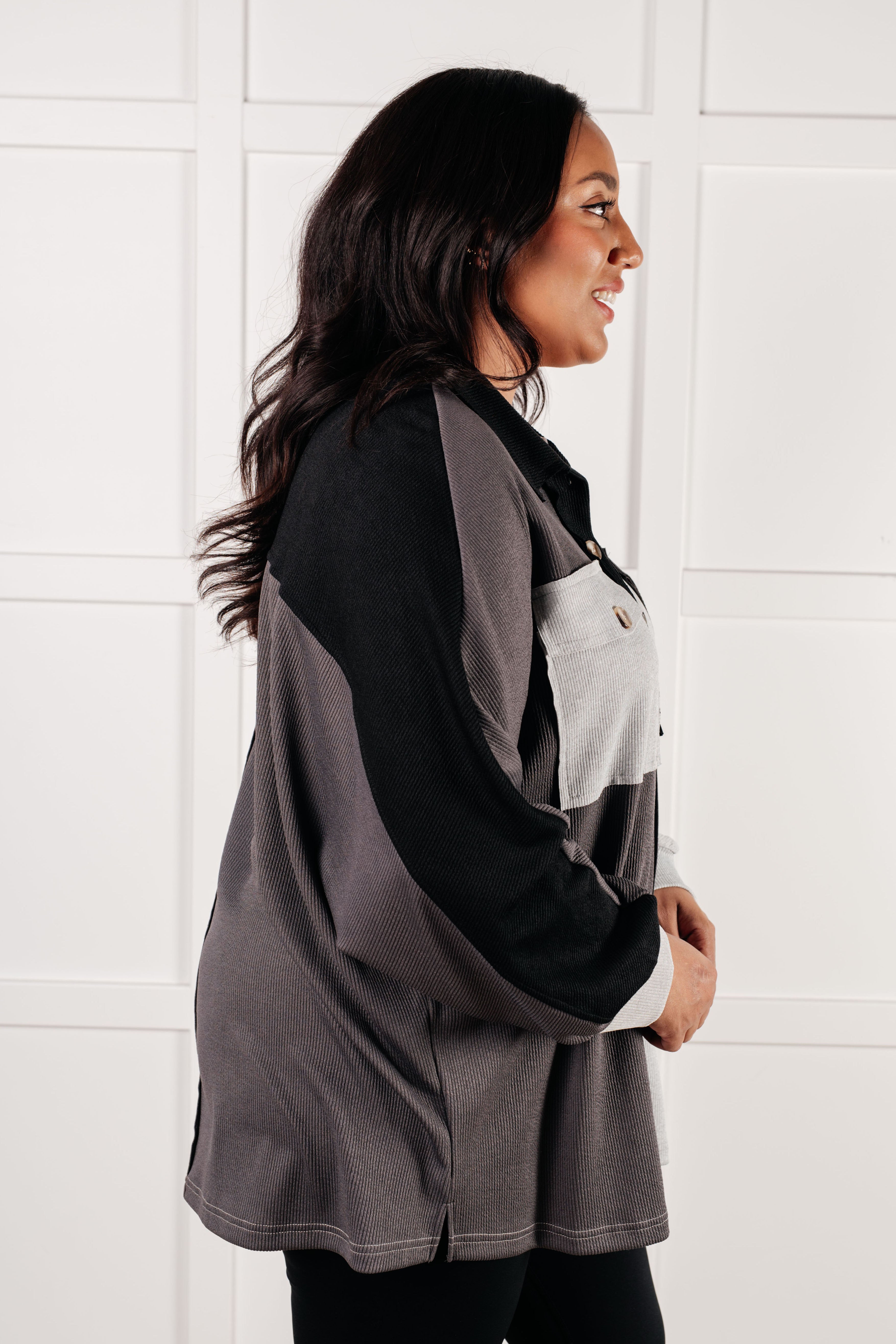 Chip Off the Old Colorblock V-Neck Henley in Grey - Charming Charlie