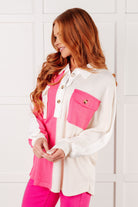 Chip Off the Old Colorblock V-Neck Henley in Pink - Charming Charlie