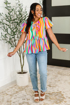 Chromatide Puff Sleeve Blouse in Mint/Orange - Charming Charlie