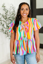 Chromatide Puff Sleeve Blouse in Mint/Orange - Charming Charlie