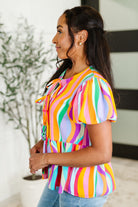 Chromatide Puff Sleeve Blouse in Mint/Orange - Charming Charlie