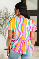 Chromatide Puff Sleeve Blouse in Mint/Orange - Charming Charlie