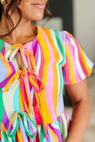 Chromatide Puff Sleeve Blouse in Mint/Orange - Charming Charlie