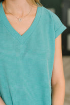 Classic Timeless V-Neck Tee in Teal - Charming Charlie