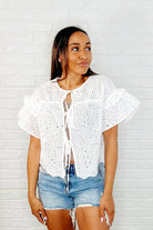 Classy As Heck Eyelet Front Tie Top in Off White - Charming Charlie