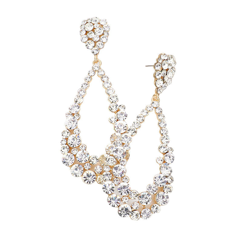 Clear Gold Crystal Bubble Cluster Teardrop Evening Earrings, These gorgeous Crystal pieces will show your class in any special occasion. The elegance of these crystal evening earrings goes unmatched. Perfect jewelry to enhance your look. Awesome gift for birthday, Anniversary, Valentine‚Äôs Day or any special occasion.