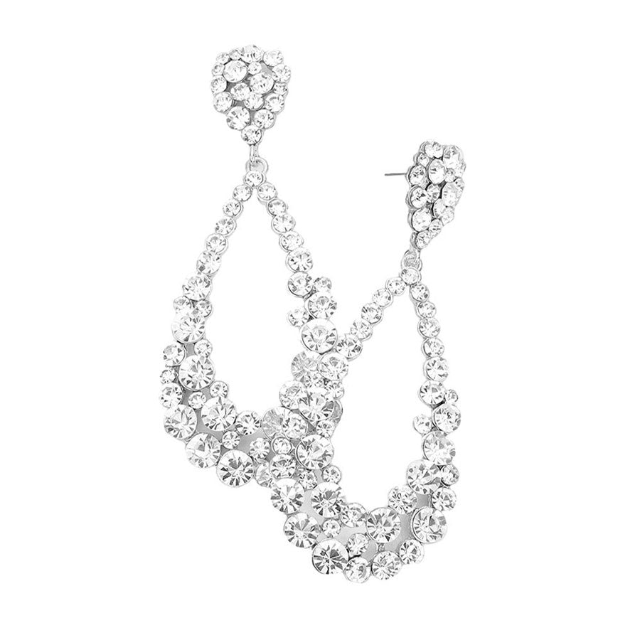 Clear Silver Crystal Bubble Cluster Teardrop Evening Earrings, These gorgeous Crystal pieces will show your class in any special occasion. The elegance of these crystal evening earrings goes unmatched. Perfect jewelry to enhance your look. Awesome gift for birthday, Anniversary, Valentine‚Äôs Day or any special occasion.