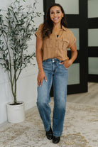 Cloud Nine to Five Button Down Blouse in Deep Camel - Charming Charlie
