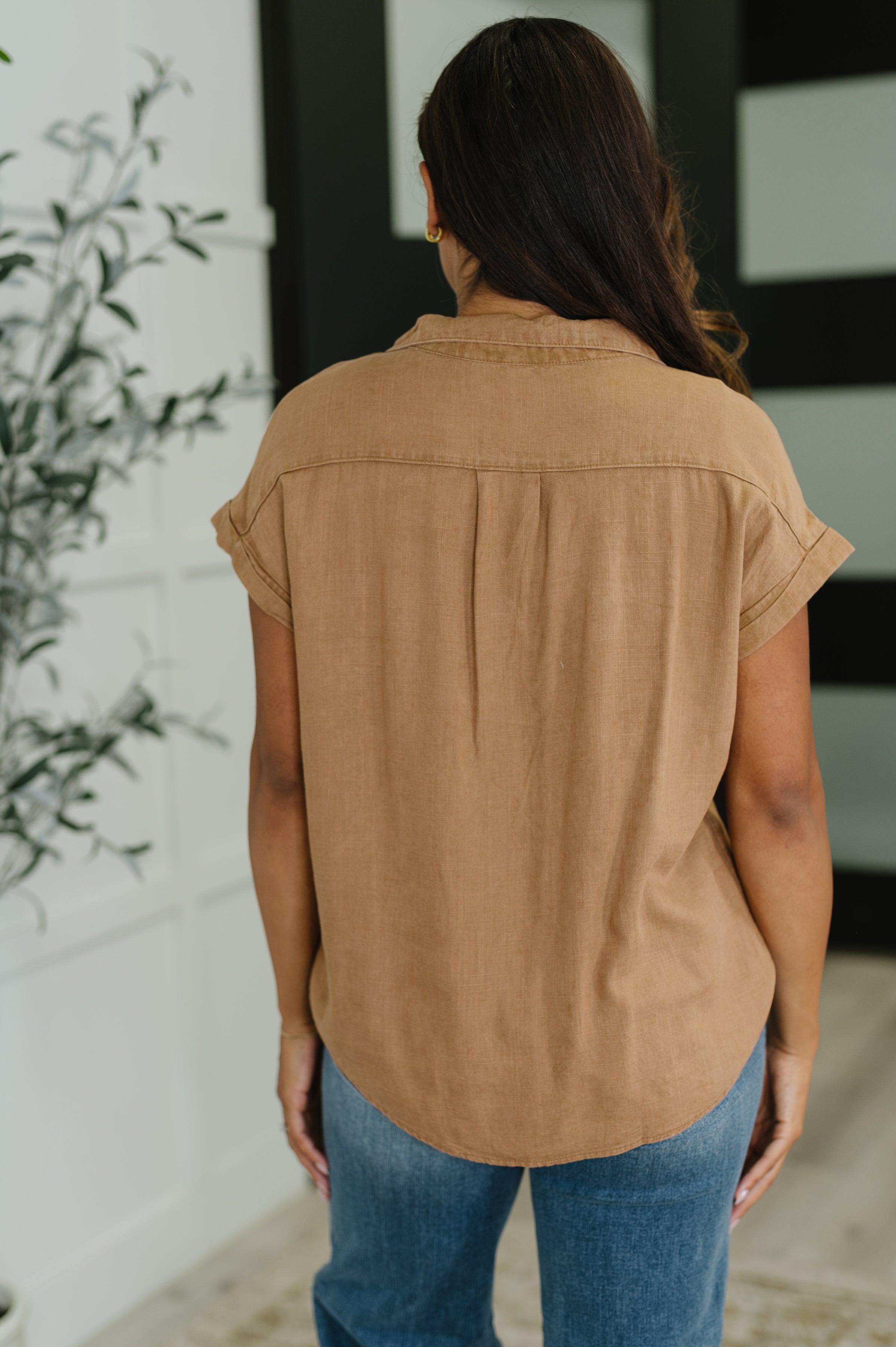 Cloud Nine to Five Button Down Blouse in Deep Camel - Charming Charlie