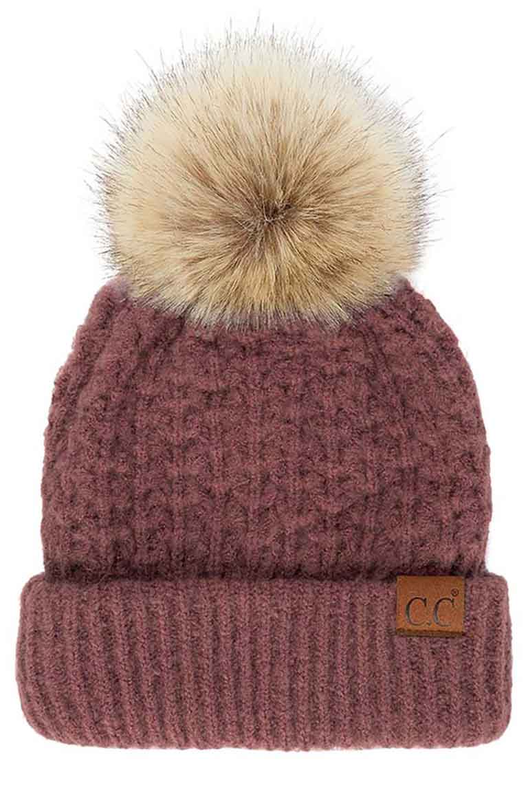 Coco Berry C.C Smocking Stitch Pattern Pom Beanie Hat, Warm Winter Beanie Hat; before running out the door into the cool air, you’ll want to reach for this toasty beanie to keep you incredibly warm. Comfortable beanie keep your head and ear warm during the winter. Awesome winter gift accessory!  This smocking stitch pattern pom beanie can be worn both casual and sophisticated wear and also perfect for outdoor fashion, including biking, camping, ice skating, snowboarding, running and more.