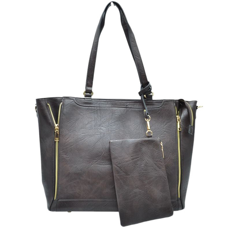 Coffee 3 in 1 Side Zipper Women's Handbag set. Ideal for parties, events, holidays, pair these handbags with any ensemble for a polished look. Versatile enough for using straight through the week, perfect for carrying around all-day. Great Birthday Gift, Anniversary Gift, Mother's Day Gift, Graduation Gift, Valentine's Day Gift. Wear as a crossbody, shoulder bag, or hand carry for your favorite look. 