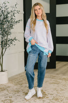 Color Clash Drop Shoulder Long Sleeve - Charming Charlie