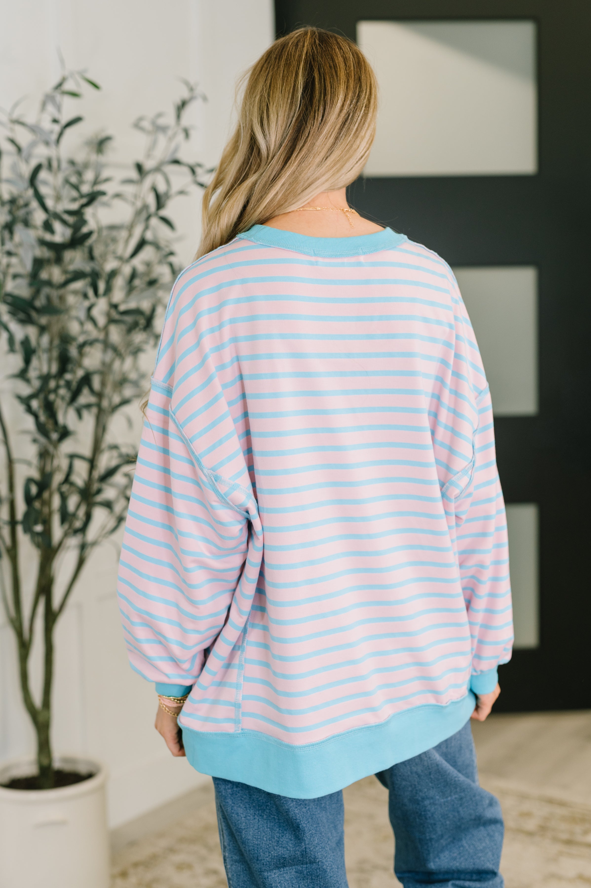 Color Clash Drop Shoulder Long Sleeve - Charming Charlie