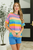 Color Theory Drop Shoulder Top in Blue, Yellow and Pink - Charming Charlie