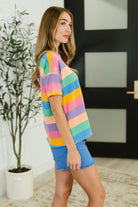 Color Theory Drop Shoulder Top in Blue, Yellow and Pink - Charming Charlie