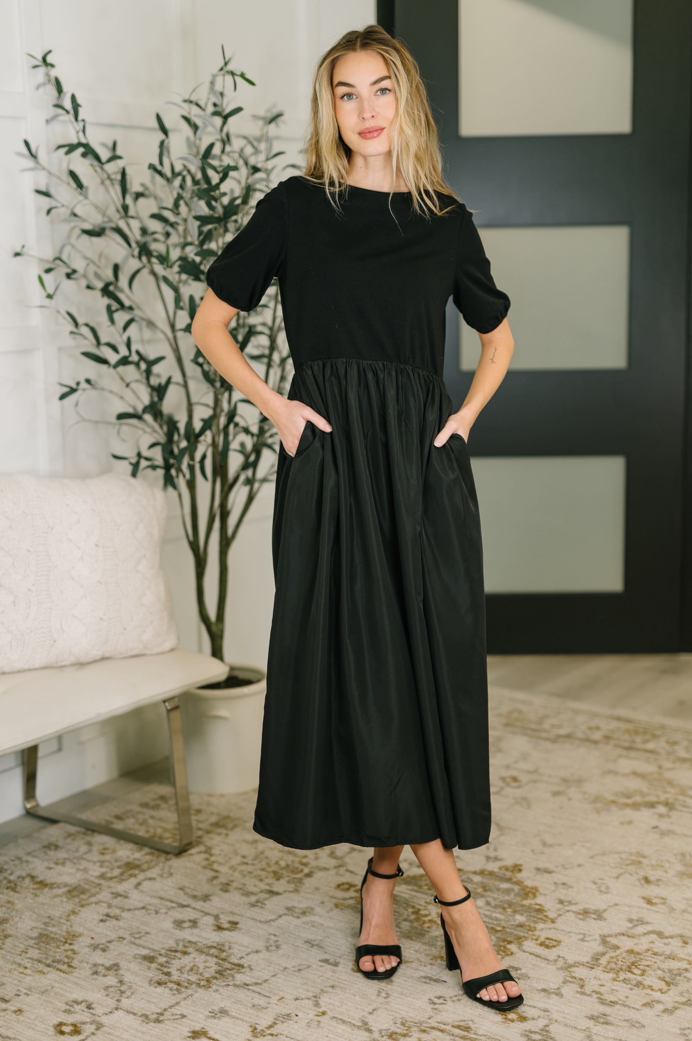 Contrast Charm Midi Black Dress - Charming Charlie