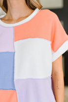 Contrast Club Color Block Top in Lilac, Orange and Denim - Charming Charlie