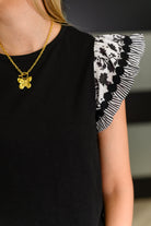 Contrast Flutter Sleeve Top in Black - Charming Charlie