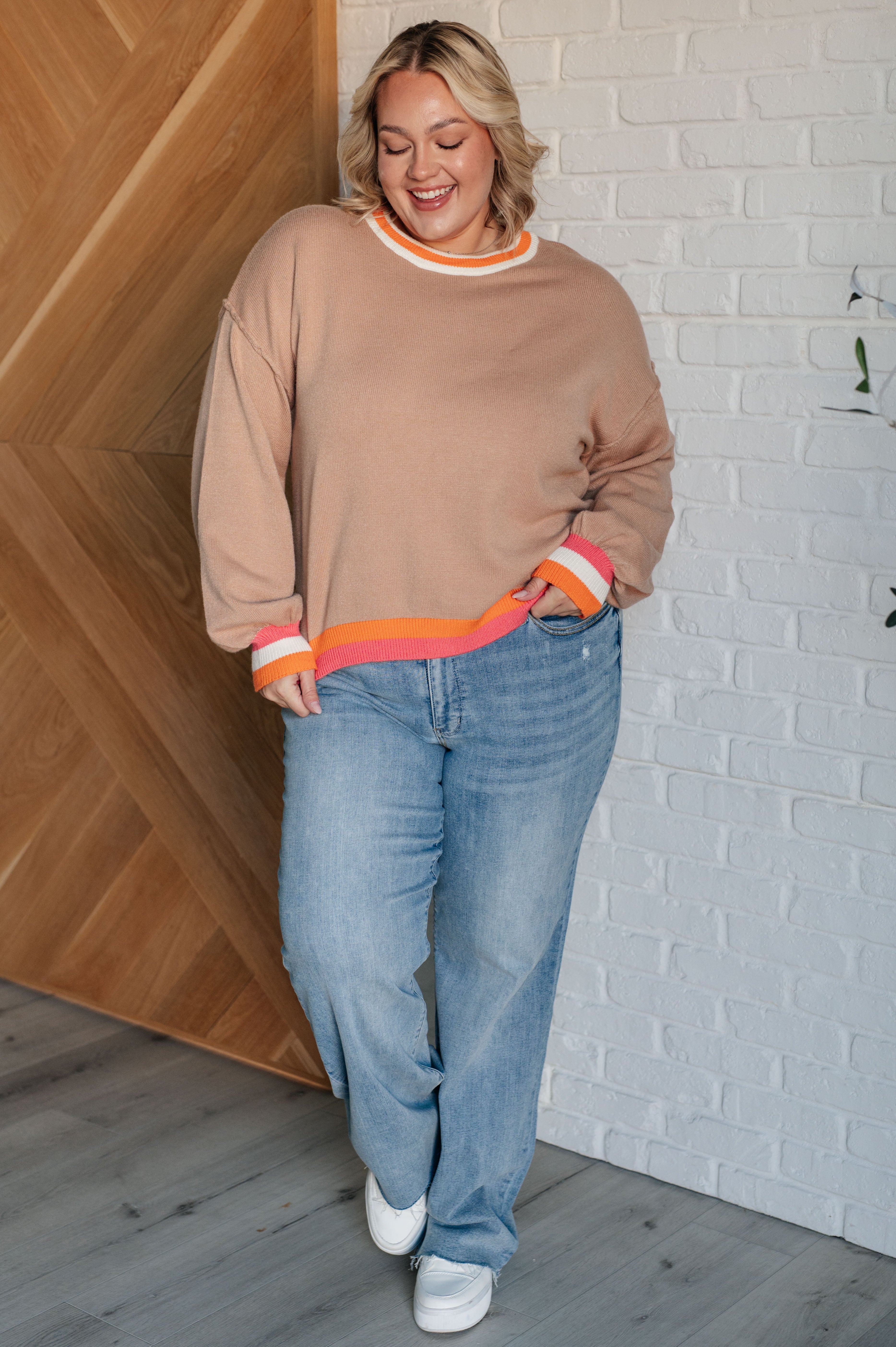 Conversational Moment Striped Trim Sweater - Charming Charlie