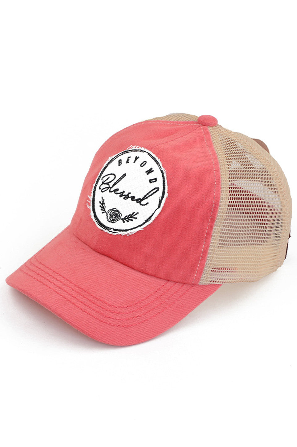 Coral C.C BEYOND BLESSED PATCH CRISS CROSS PONY CAP is a stylish and comfortable cap perfect for any occasion. Featuring a unique criss-cross design and a motivational patch, this cap is a perfect way to express your faith and style. Wear it for that perfect blend of fashion and inspiration.