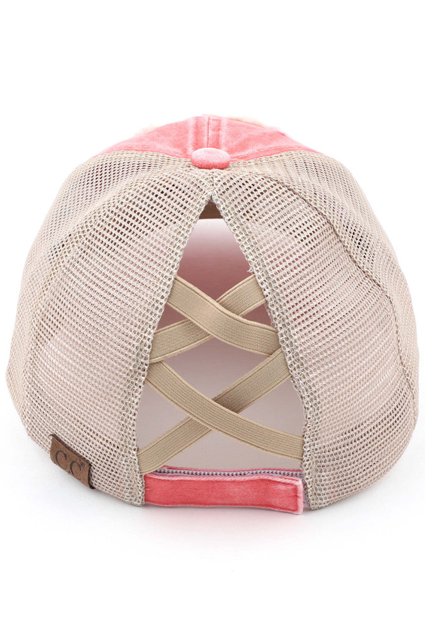 Coral C.C HAPPY CAMPER PATCH VINTAGE PONY CAP is a stylish and trendy accessory for any outdoor enthusiast. Made with high-quality materials, it features a vintage pony design and a bold "Happy Camper" patch, making it a perfect addition to any outfit. Stay fashionable and protected from the sun with this cap.