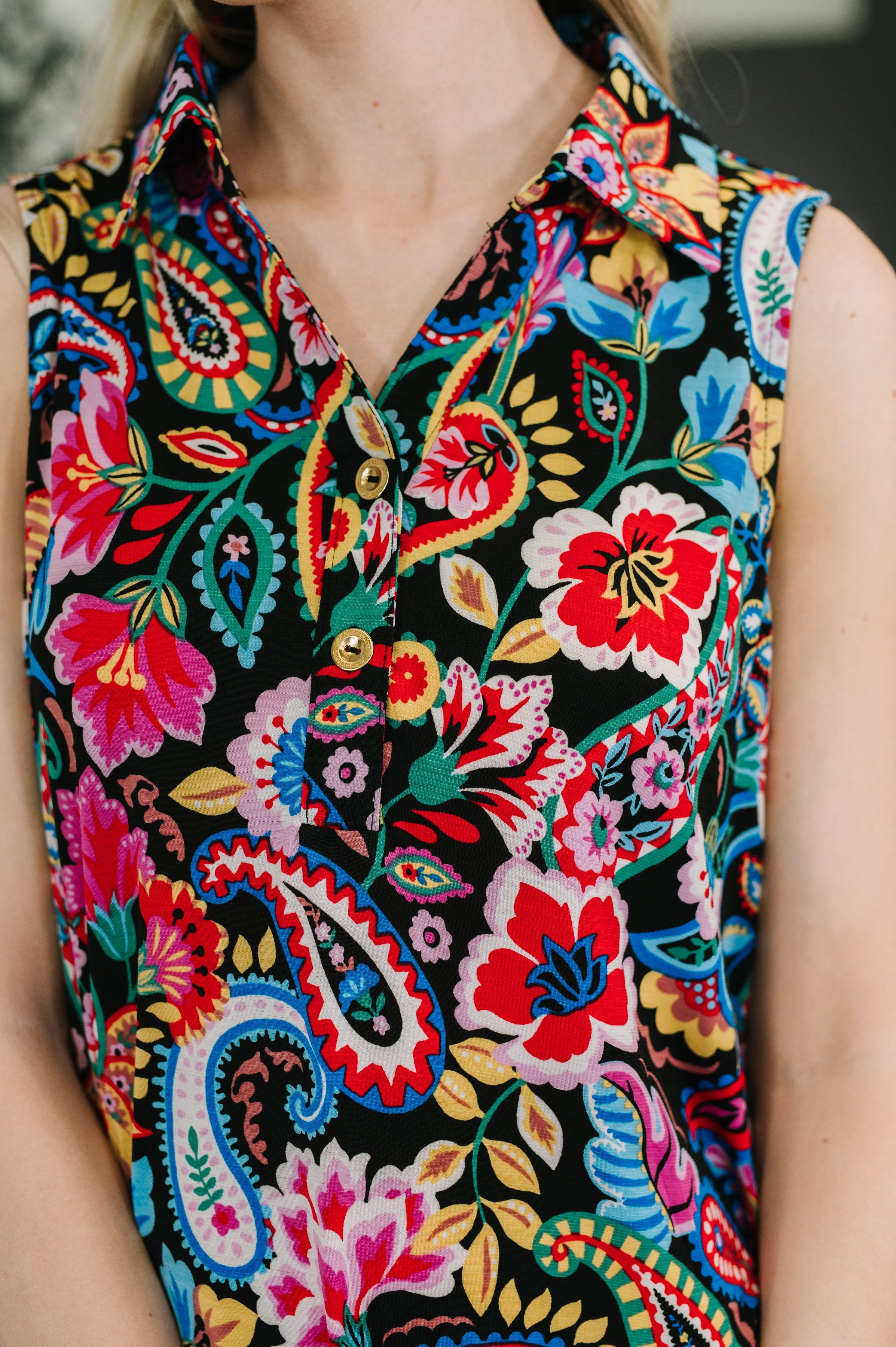 Coral Sands Collared Tank Dress in Dark Floral Paisley - Charming Charlie