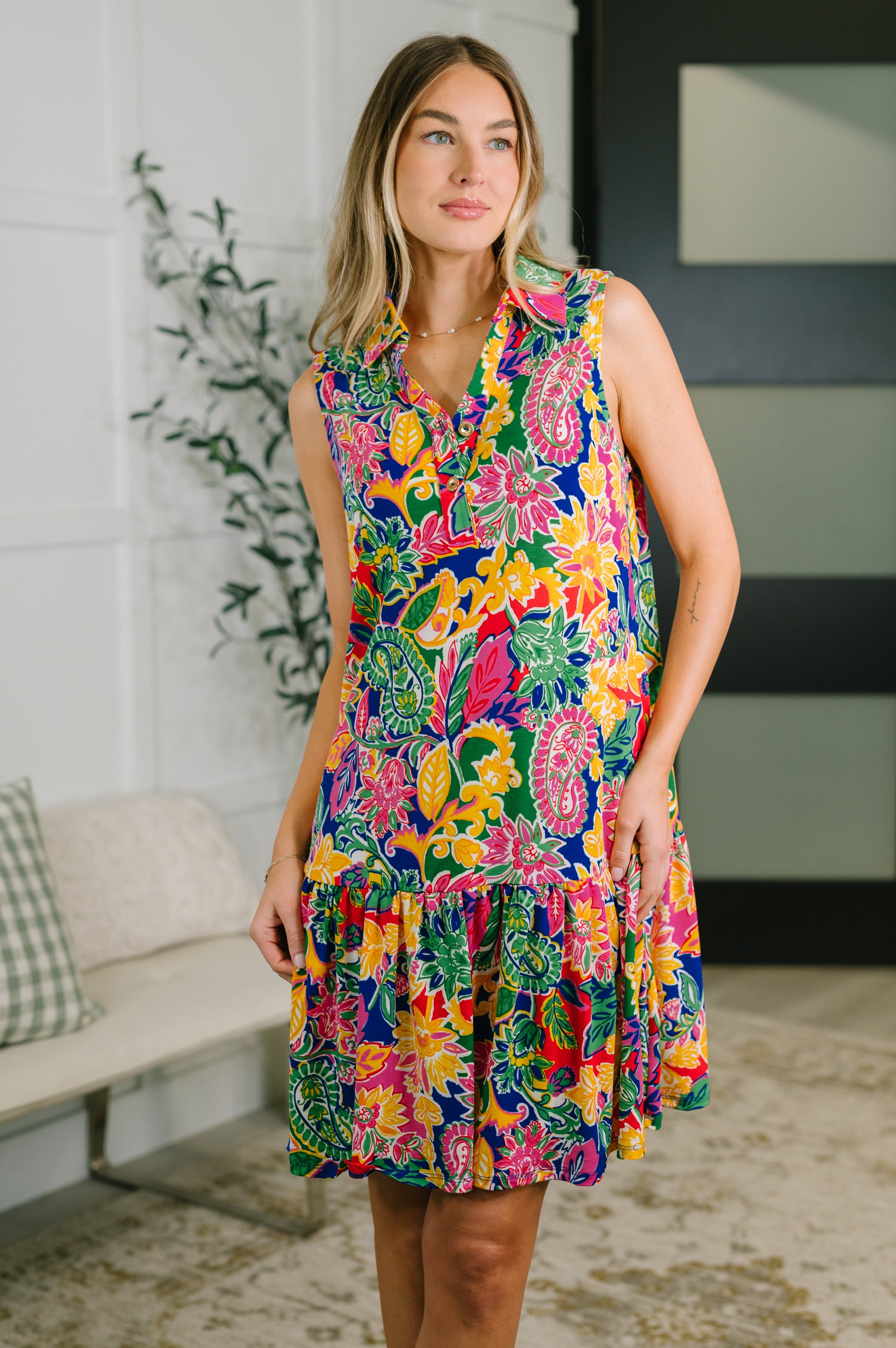 Coral Sands Collared Tank Dress in Floral Paisley - Charming Charlie